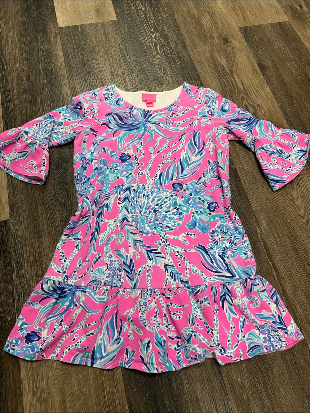 Lilly Pulitzer Pink Tropical Floral Ruffle-Hem Dress